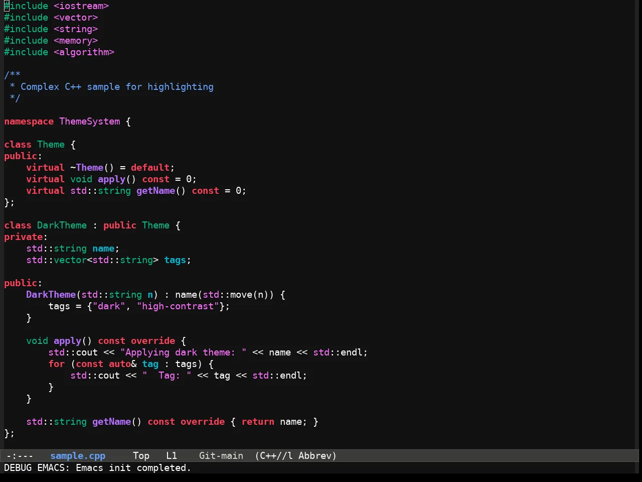 Fluffy Dark theme in c++-mode