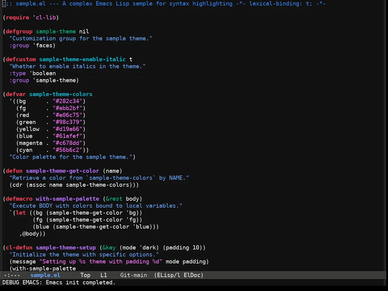 Fluffy Dark theme in emacs-lisp-mode