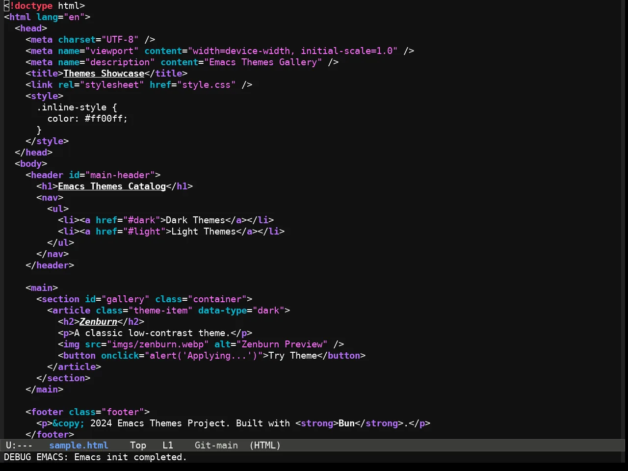 Fluffy Dark theme in html-mode