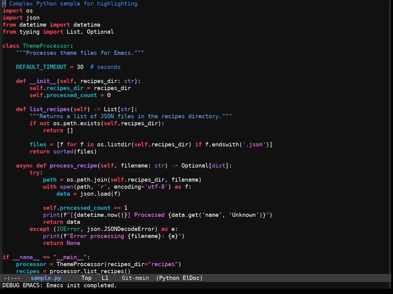Fluffy Dark theme in python-mode