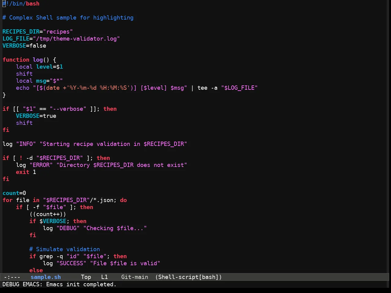Fluffy Dark theme in sh-mode
