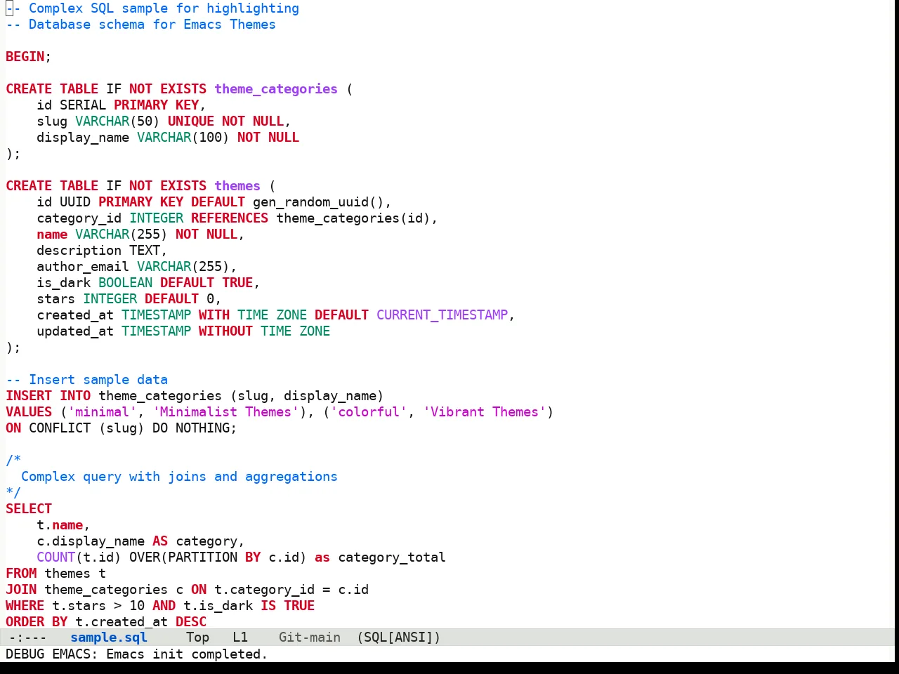 Fluffy Light theme in sql-mode