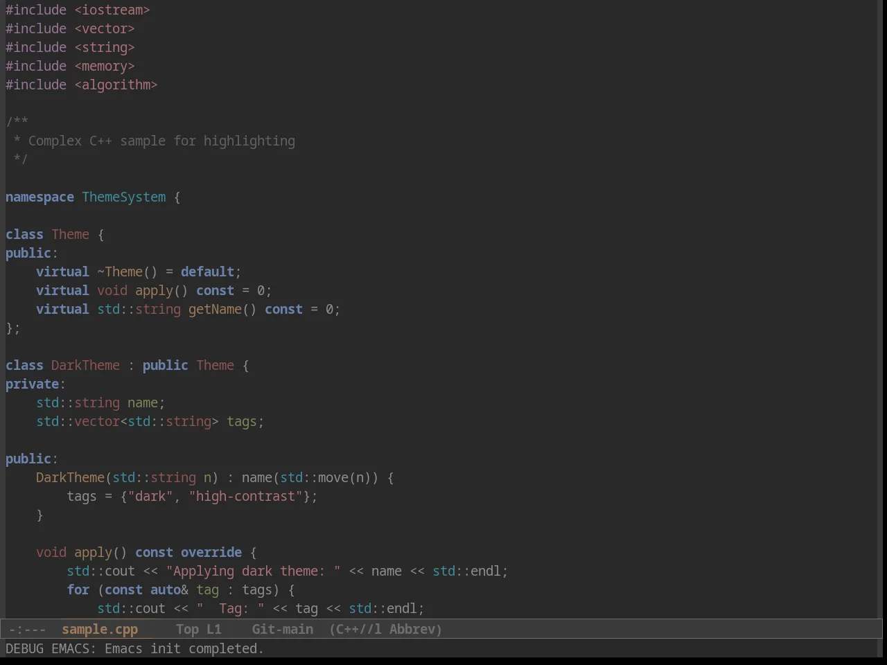 Foggy Night Theme in c++-mode