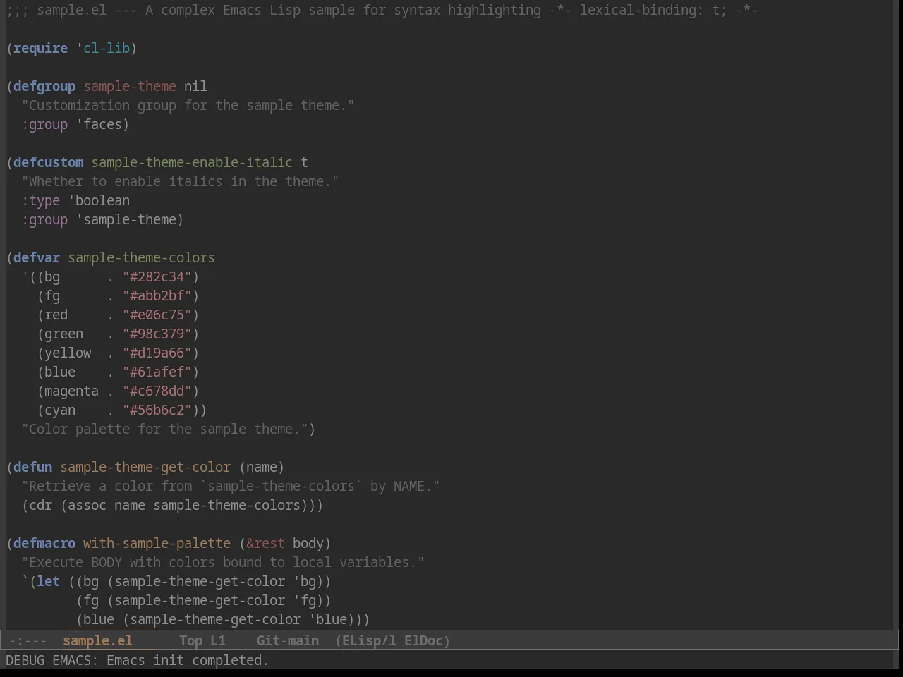 Foggy Night Theme in emacs-lisp-mode