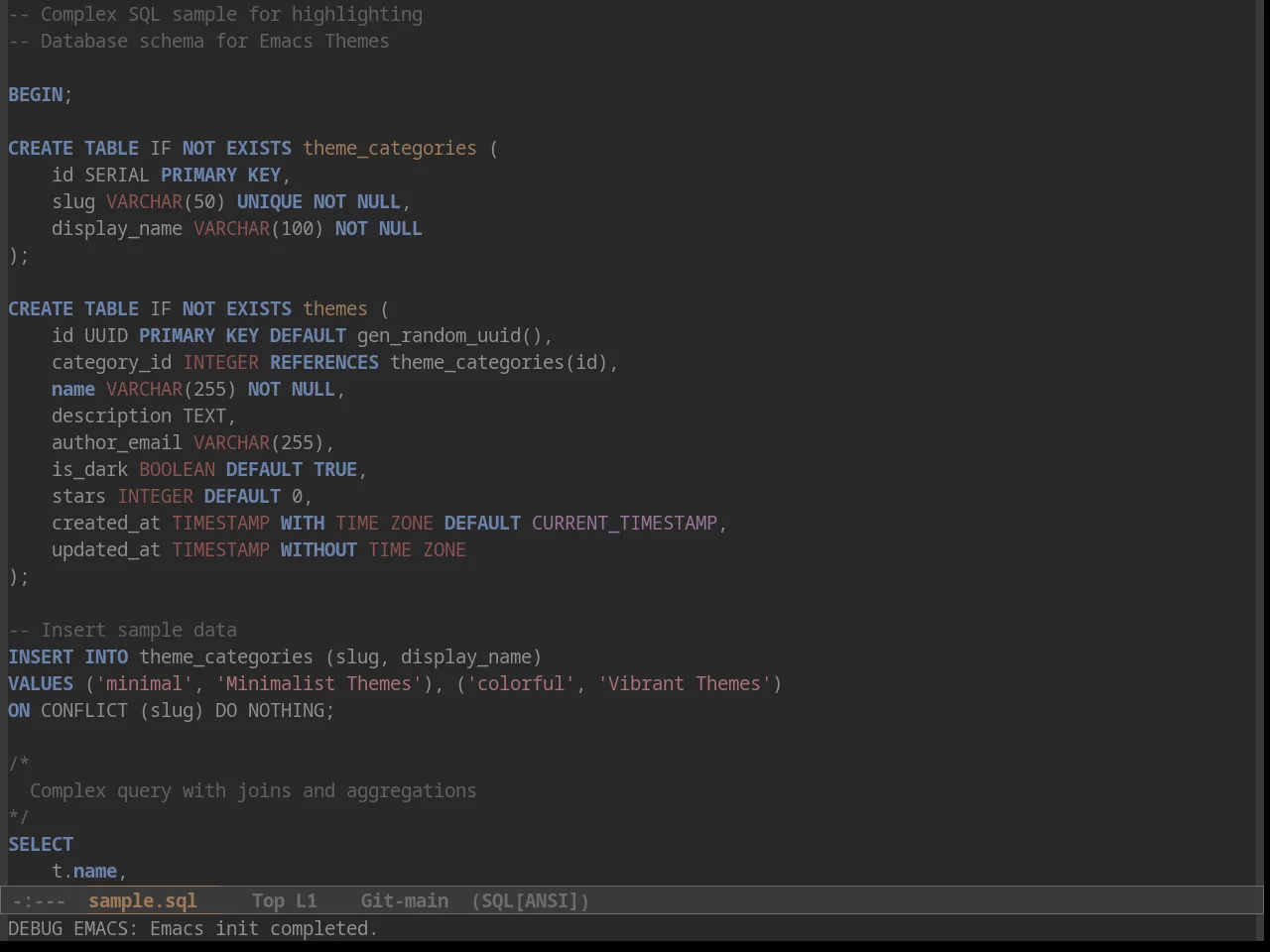 Foggy Night Theme in sql-mode