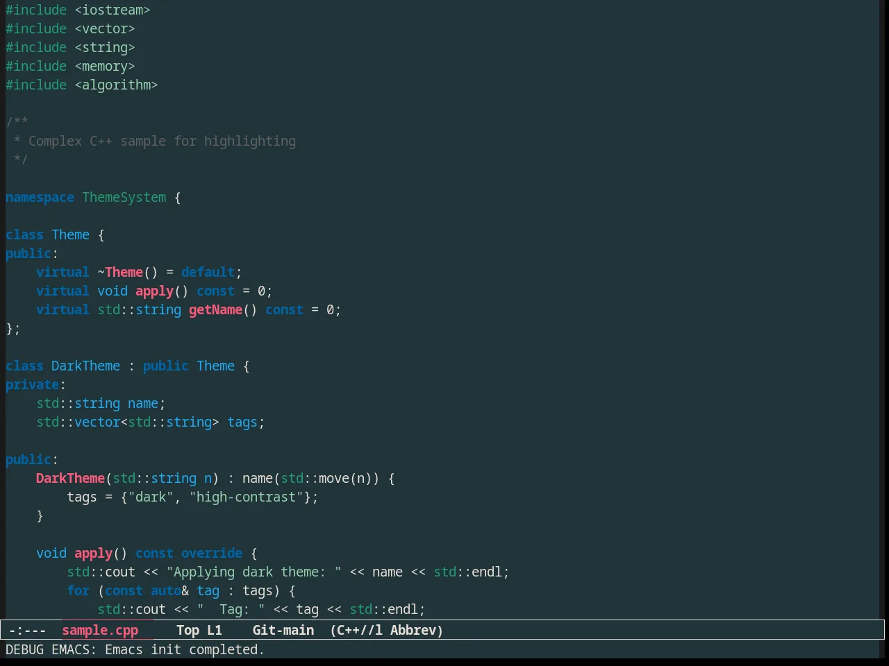 Forest Blue Theme in c++-mode