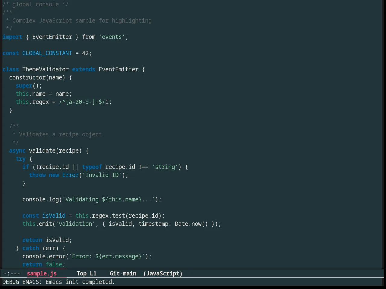 Forest Blue Theme in javascript-mode