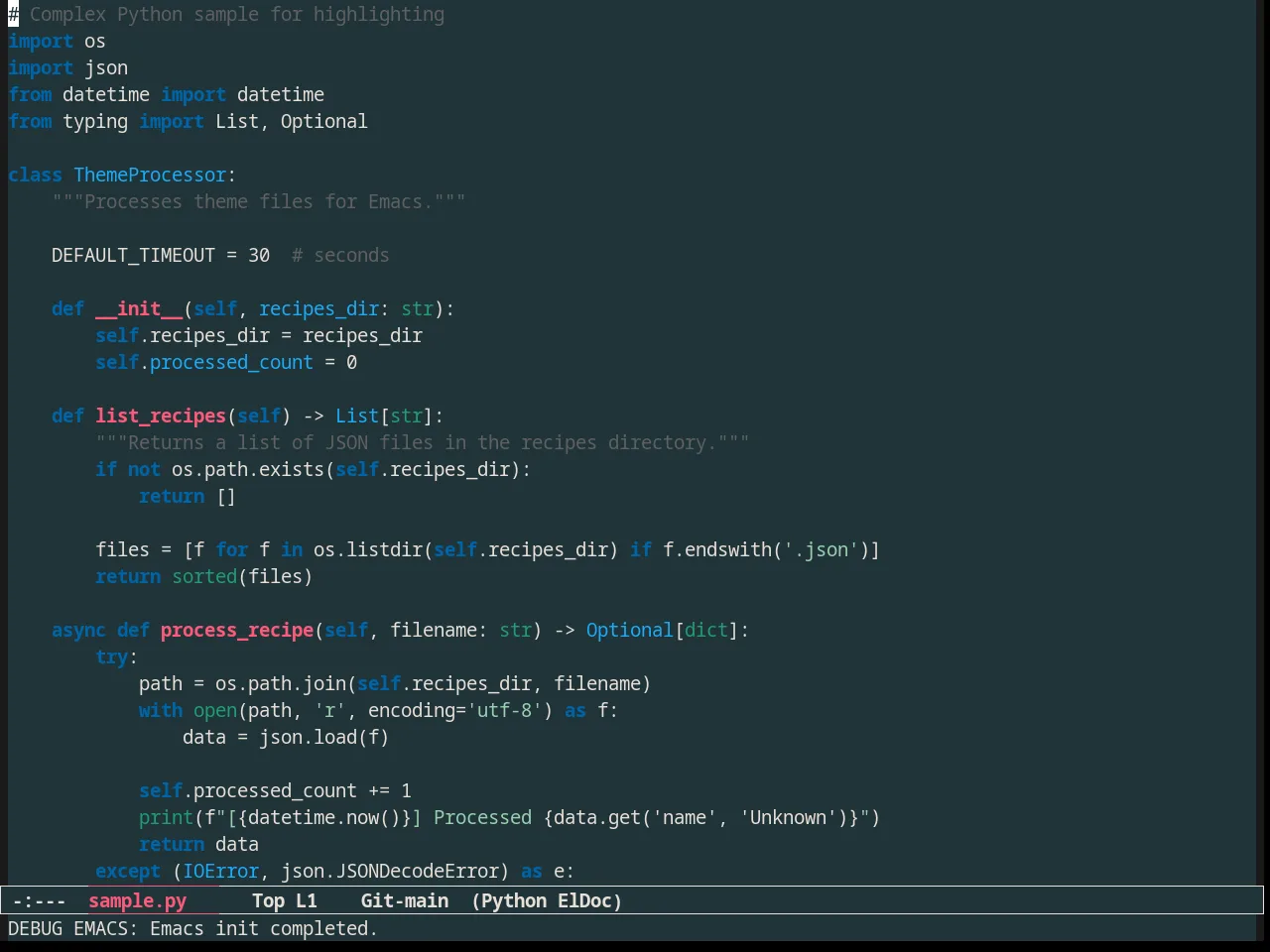 Forest Blue Theme in python-mode