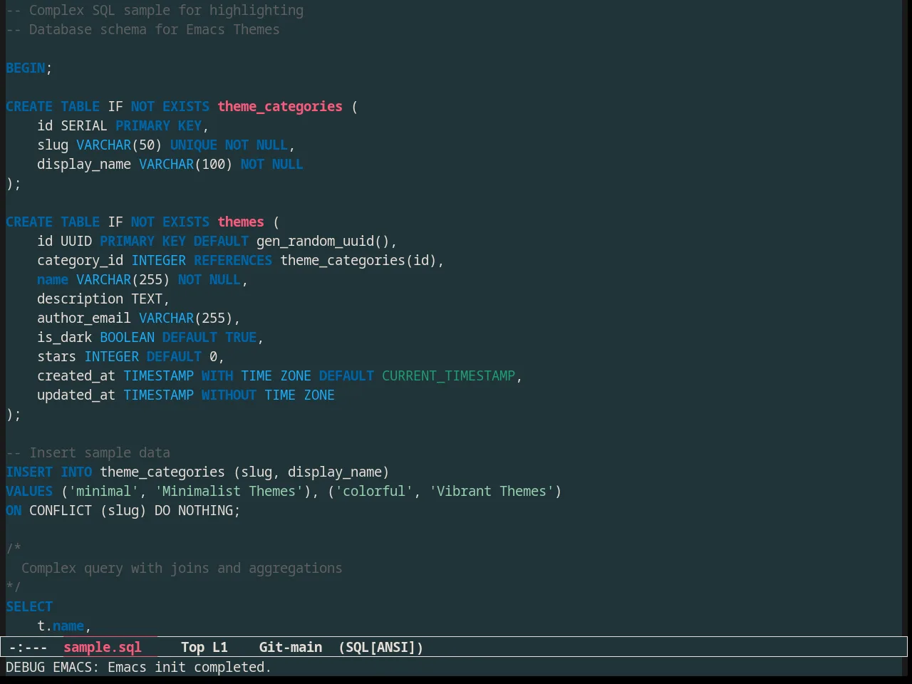 Forest Blue Theme in sql-mode