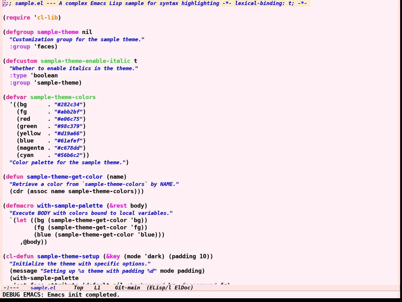 Girly Notebook Theme in emacs-lisp-mode