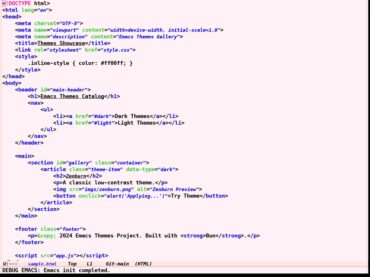 Girly Notebook Theme in html-mode