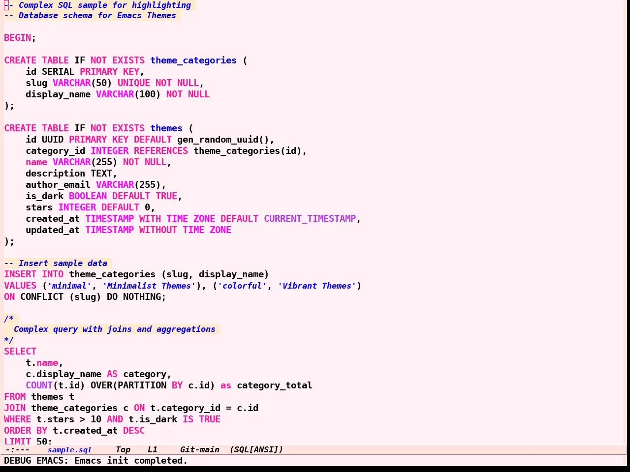 Girly Notebook Theme in sql-mode