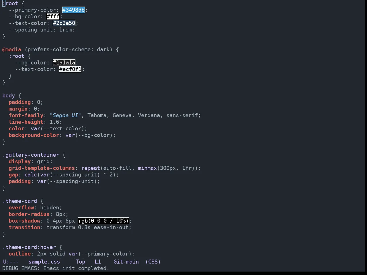 GitHub Dark Dimmed Theme in css-mode