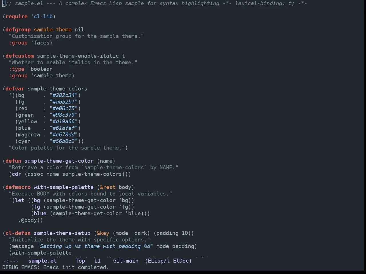 GitHub Dark Dimmed Theme in emacs-lisp-mode