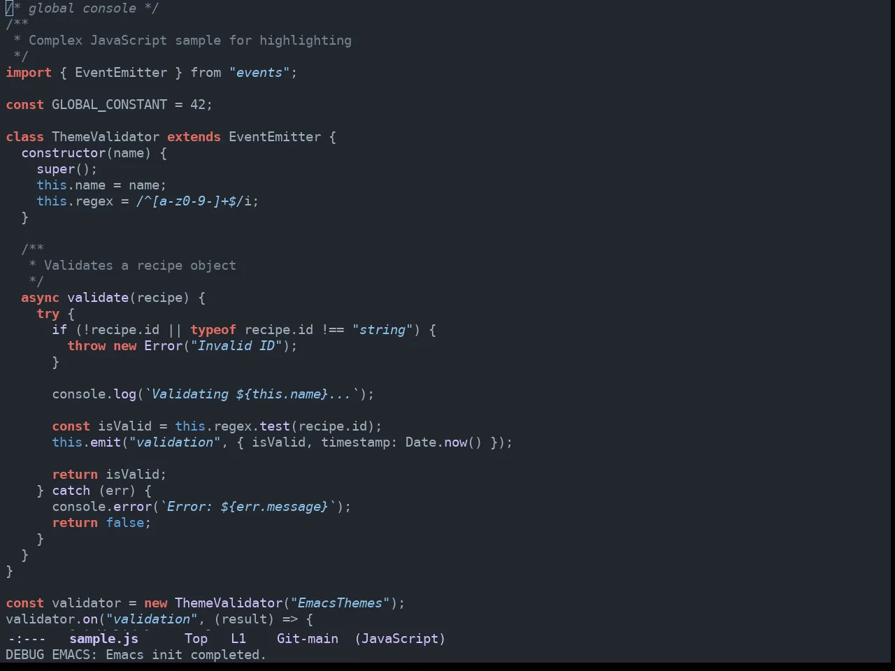 GitHub Dark Dimmed Theme in javascript-mode