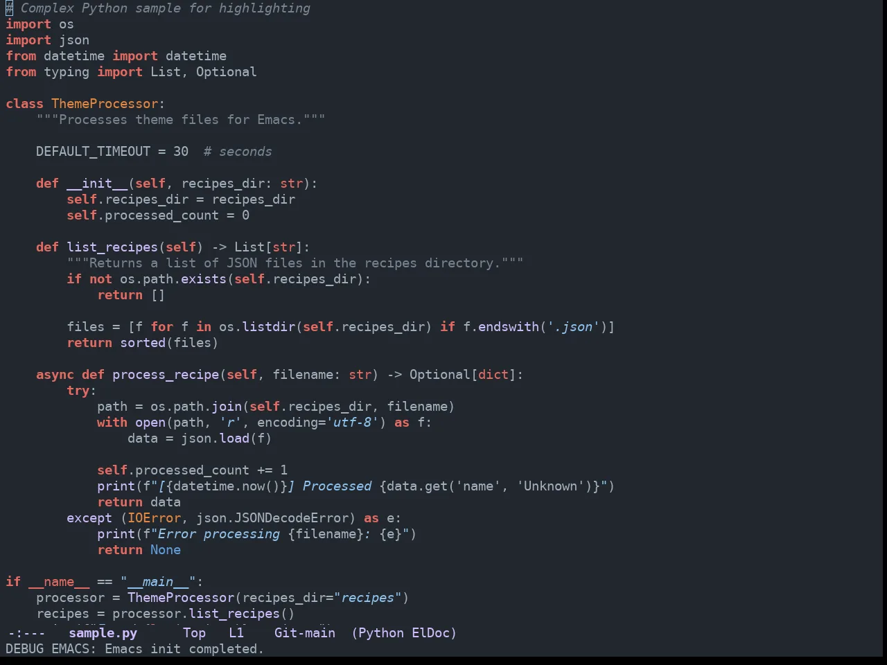 GitHub Dark Dimmed Theme in python-mode