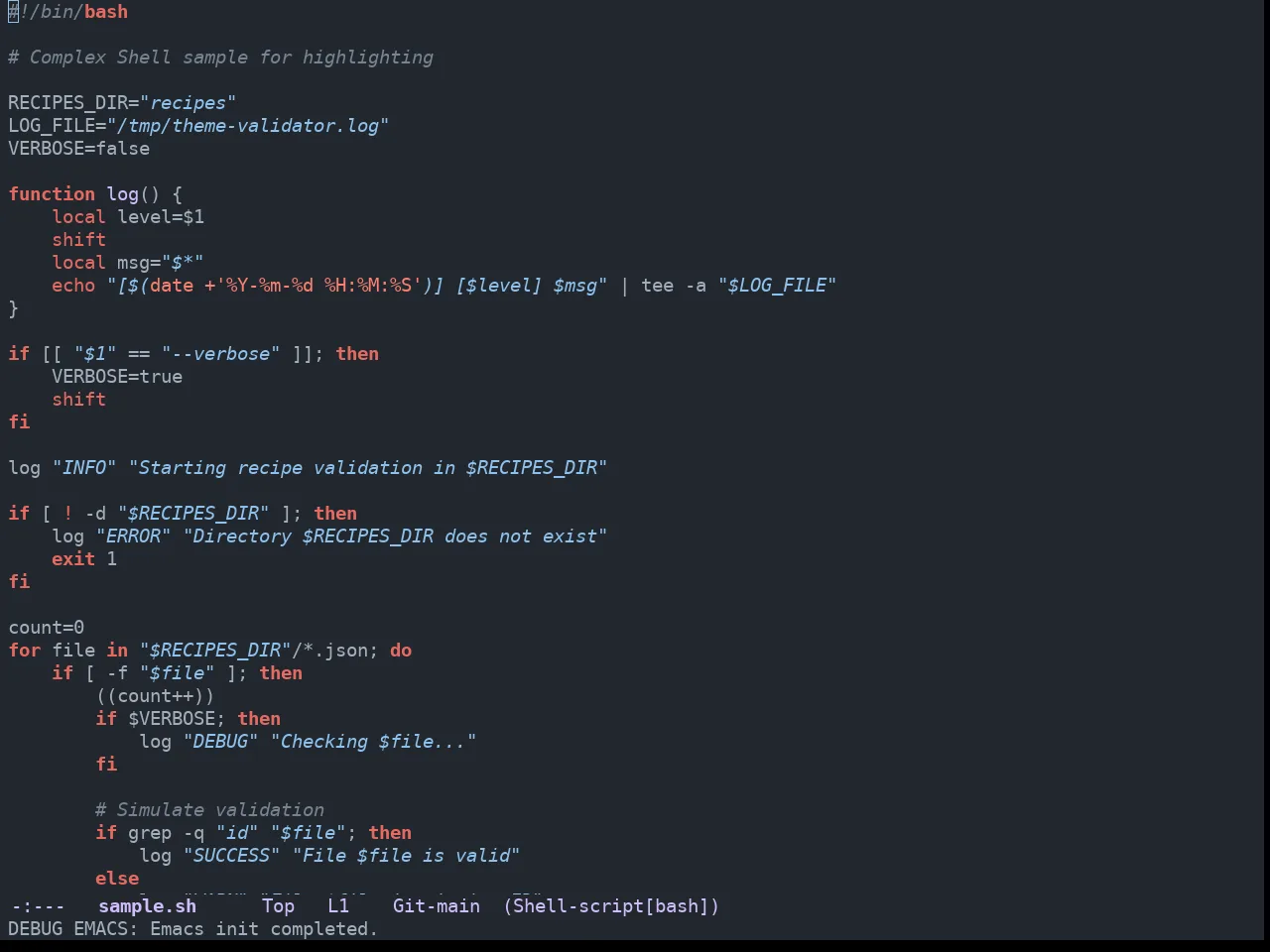 GitHub Dark Dimmed Theme in sh-mode