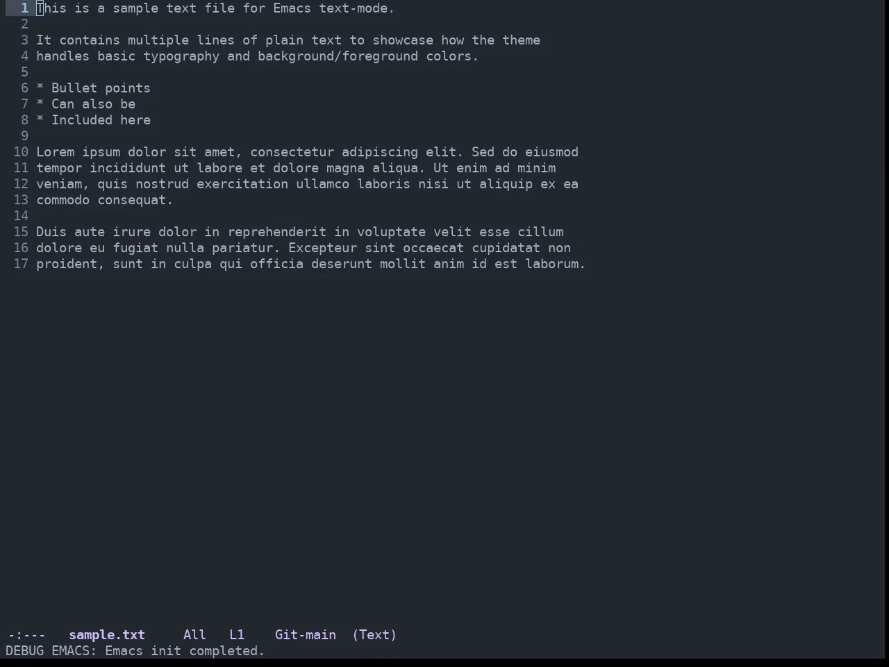 GitHub Dark Dimmed Theme in text-mode