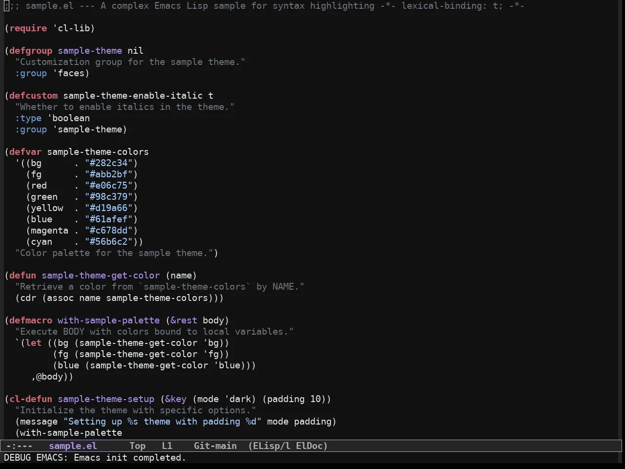 Github Dark Vscode Theme in emacs-lisp-mode