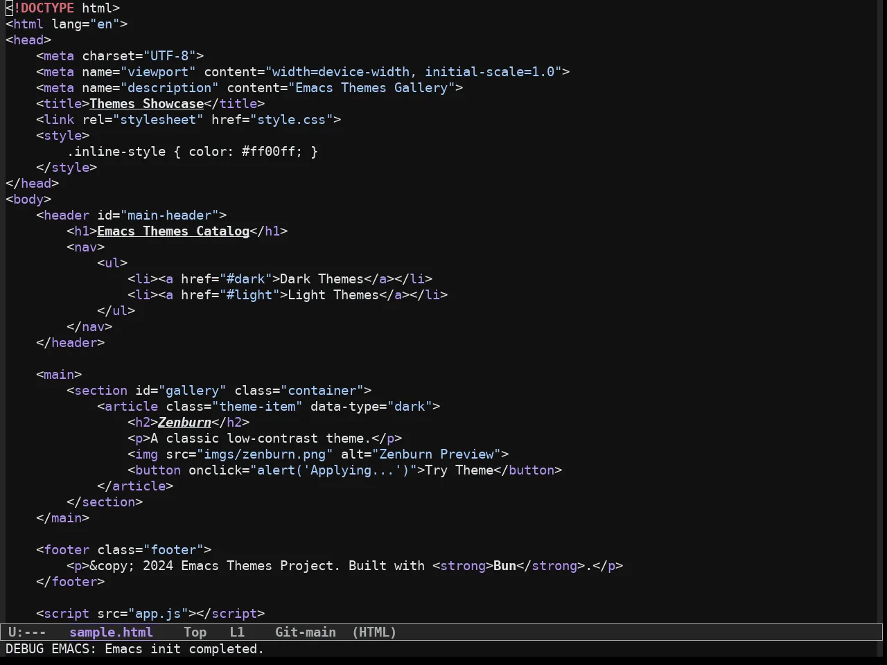 Github Dark Vscode Theme in html-mode