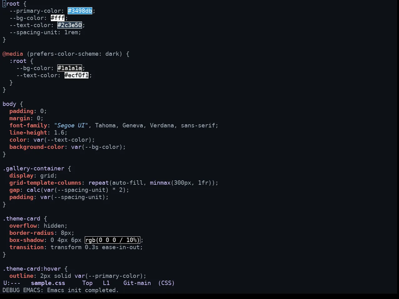 GitHub Dark Theme in css-mode