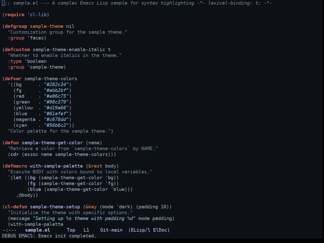 GitHub Dark Theme in emacs-lisp-mode