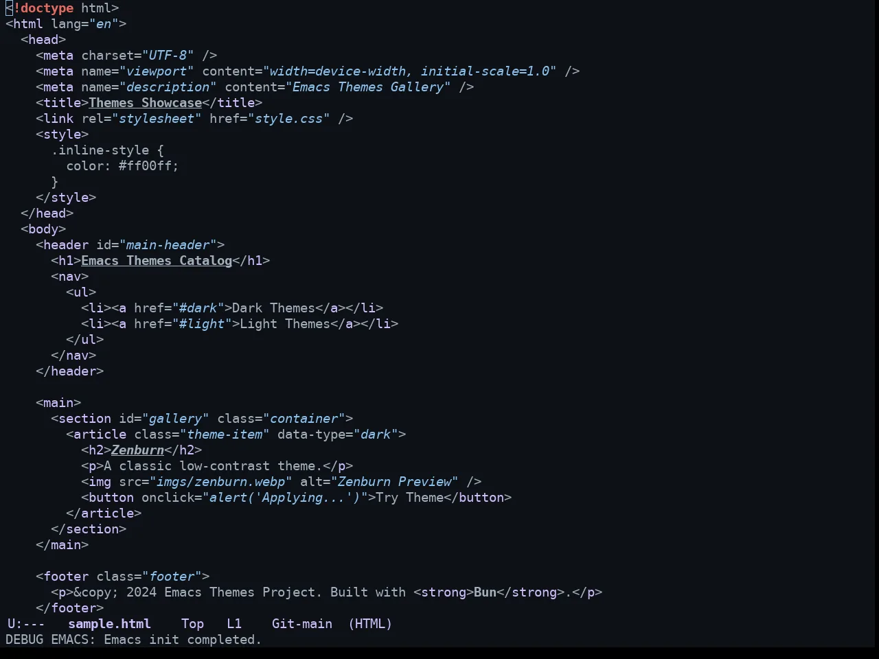 GitHub Dark Theme in html-mode