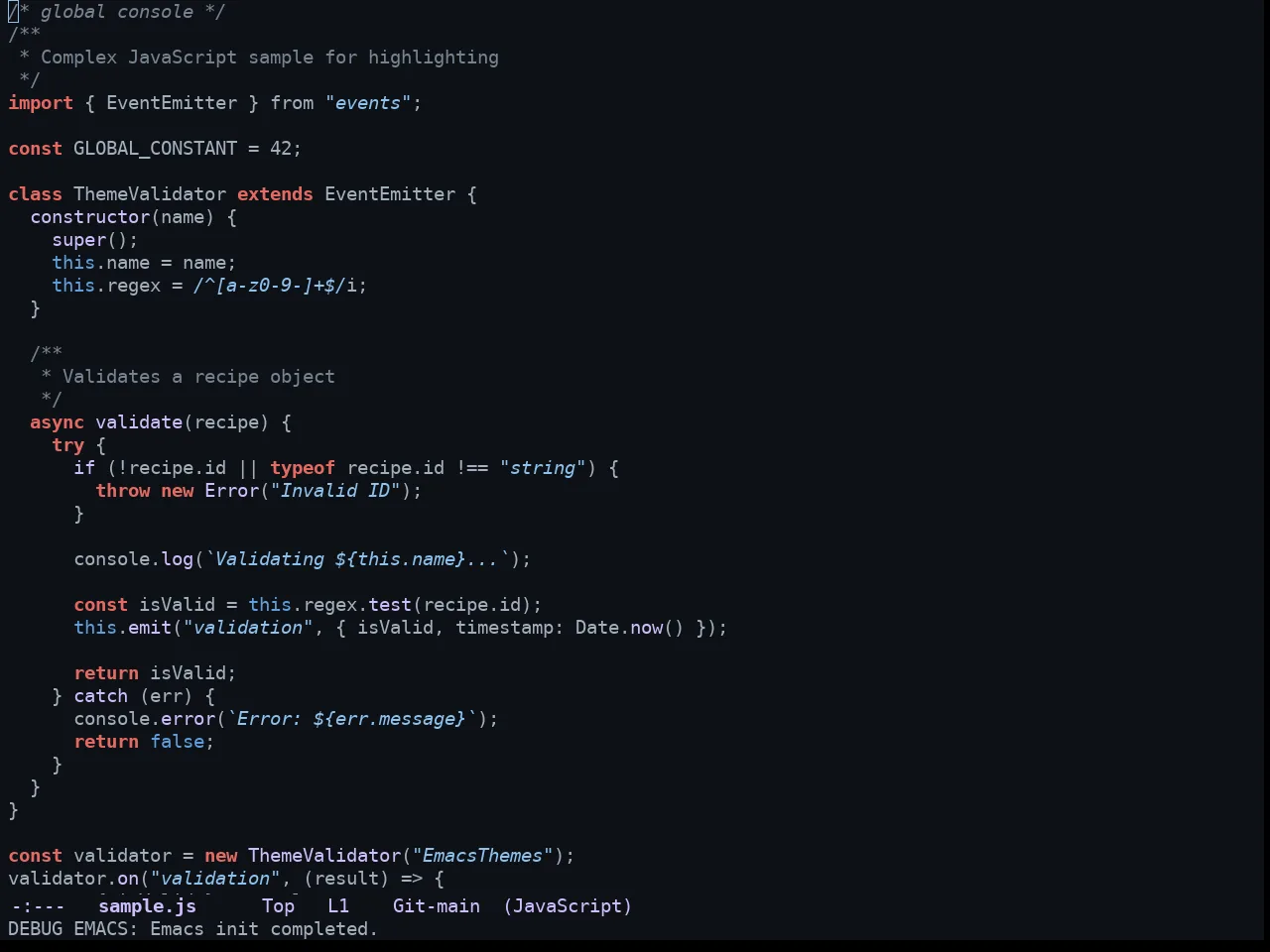 GitHub Dark Theme in javascript-mode