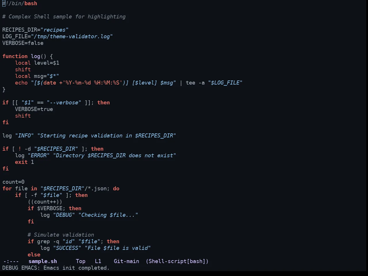 GitHub Dark Theme in sh-mode