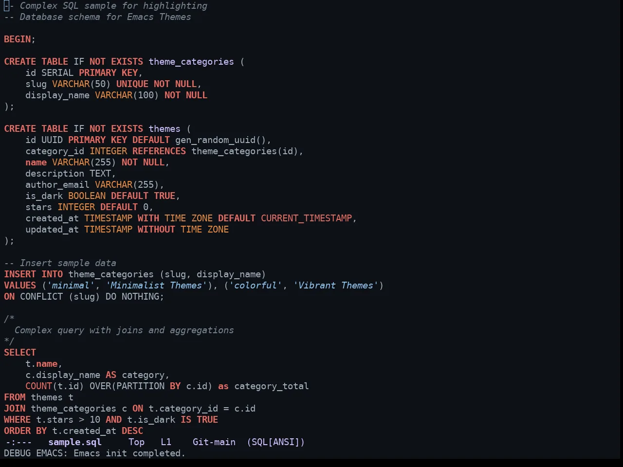 GitHub Dark Theme in sql-mode