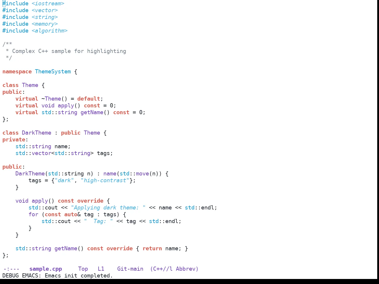 GitHub Light Theme in c++-mode