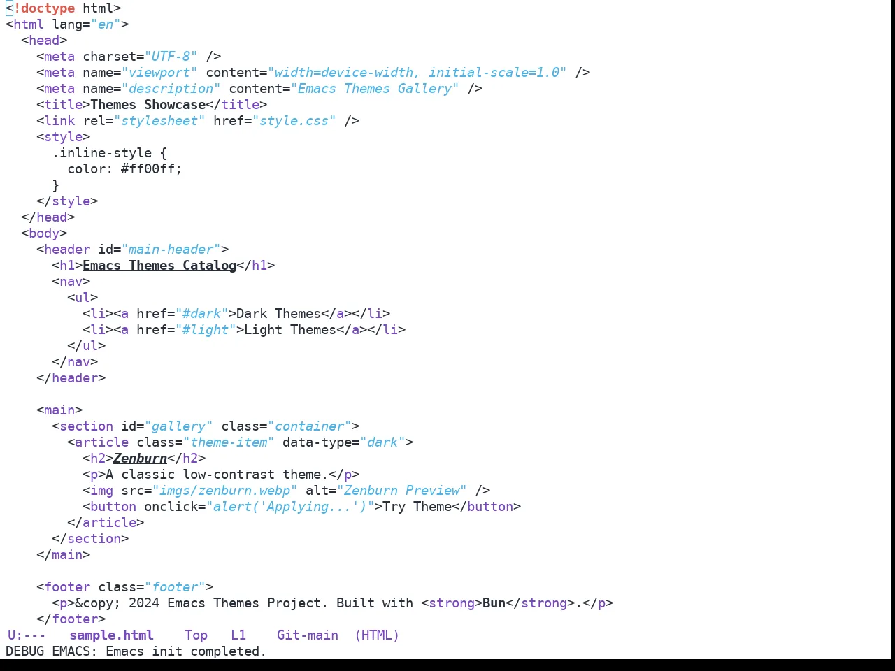 GitHub Light Theme in html-mode