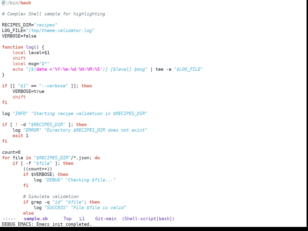GitHub Light Theme in sh-mode