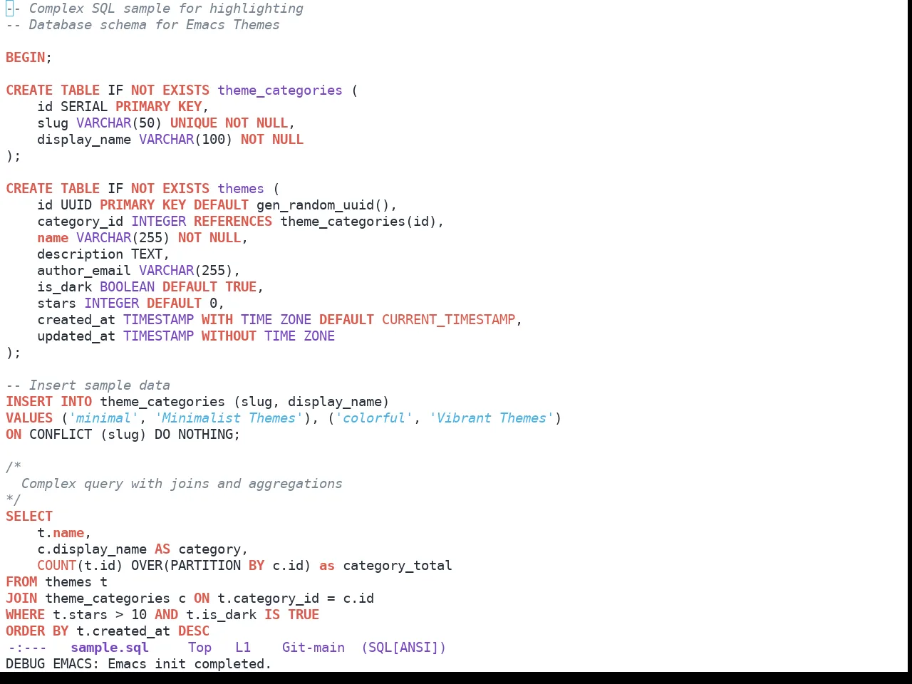 GitHub Light Theme in sql-mode