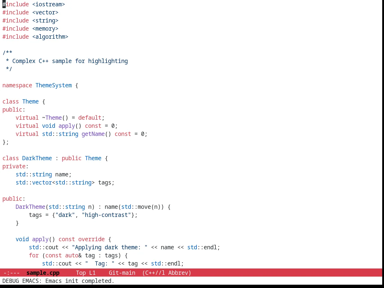 Github Modern Theme in c++-mode