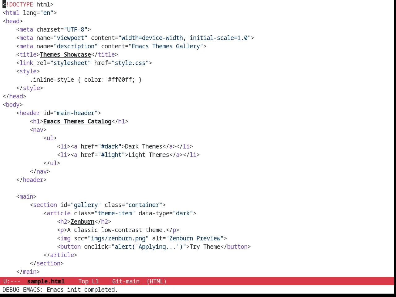 Github Modern Theme in html-mode