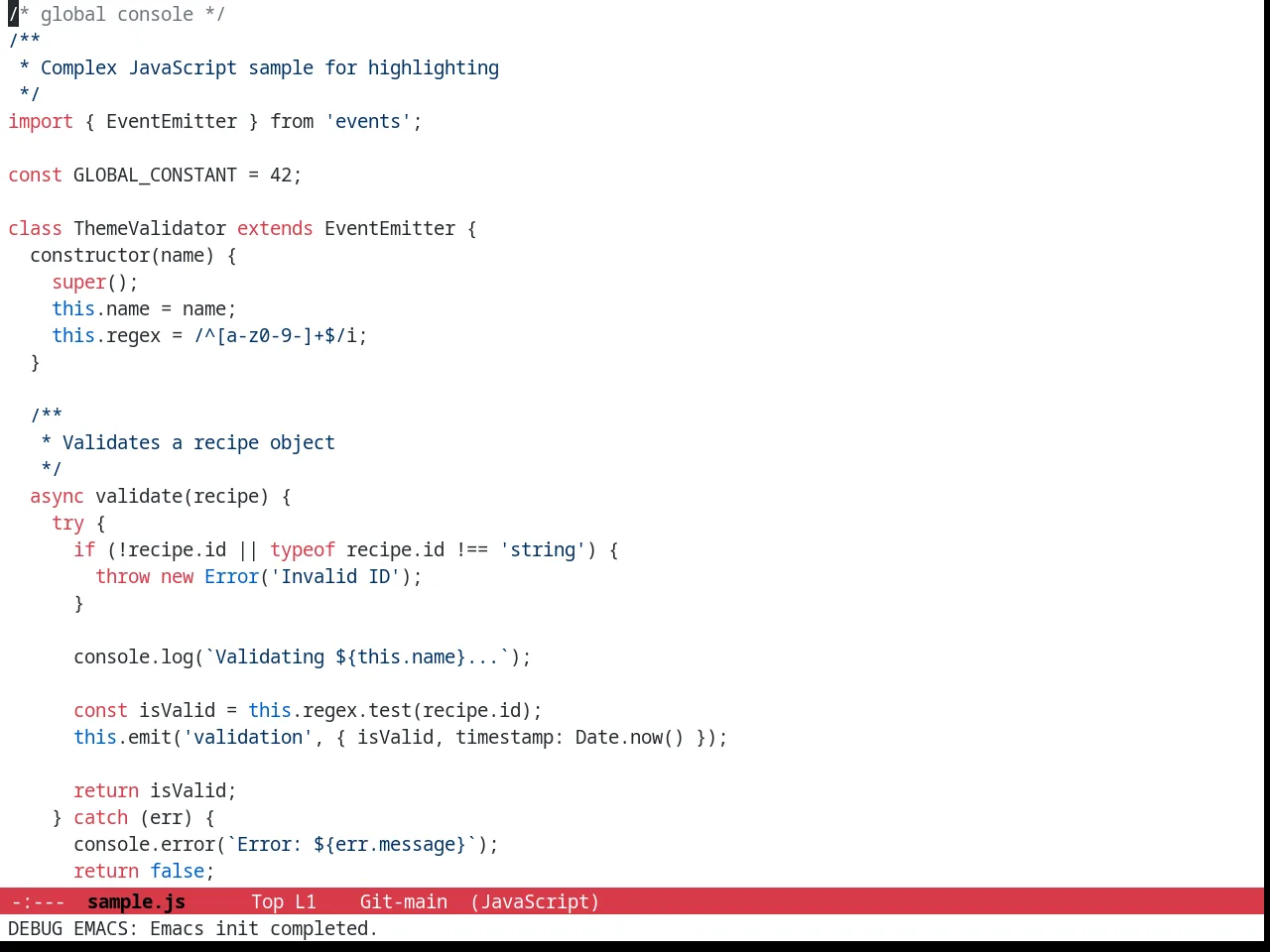 Github Modern Theme in javascript-mode