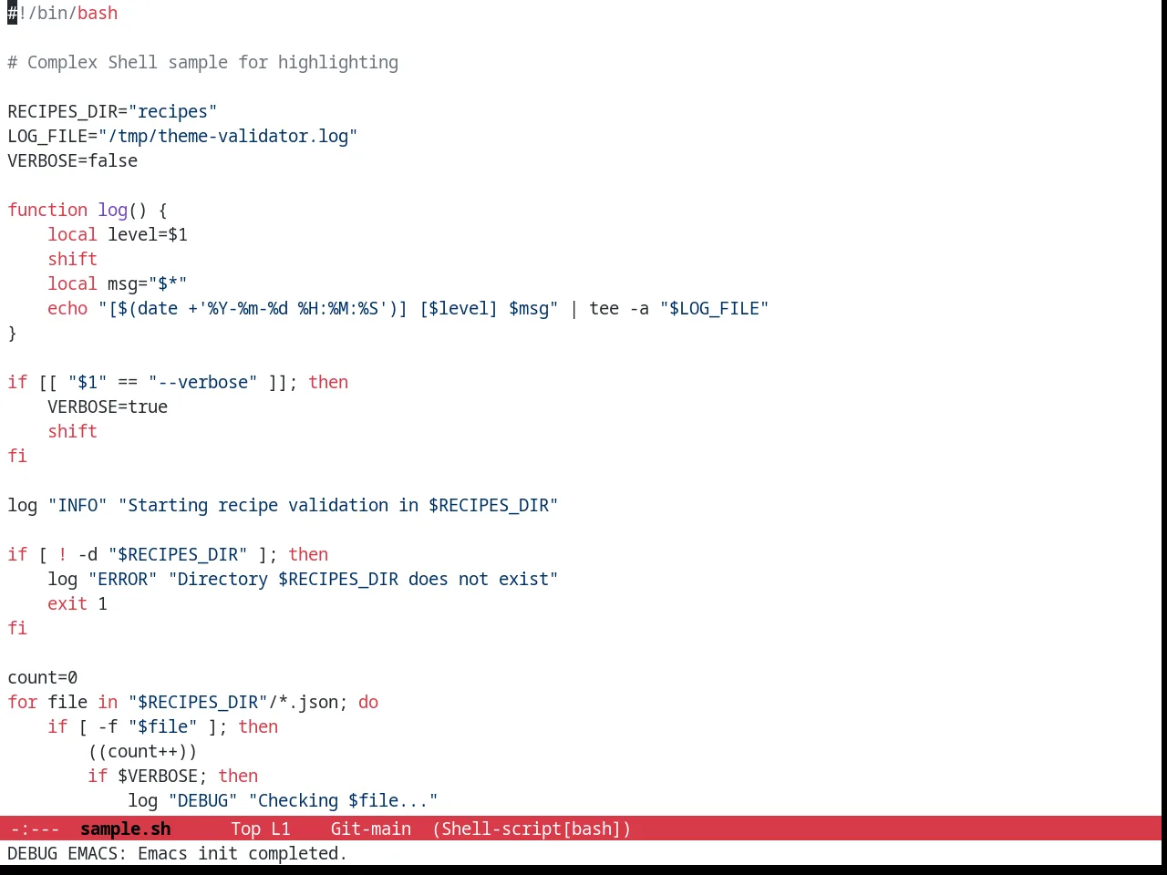 Github Modern Theme in sh-mode