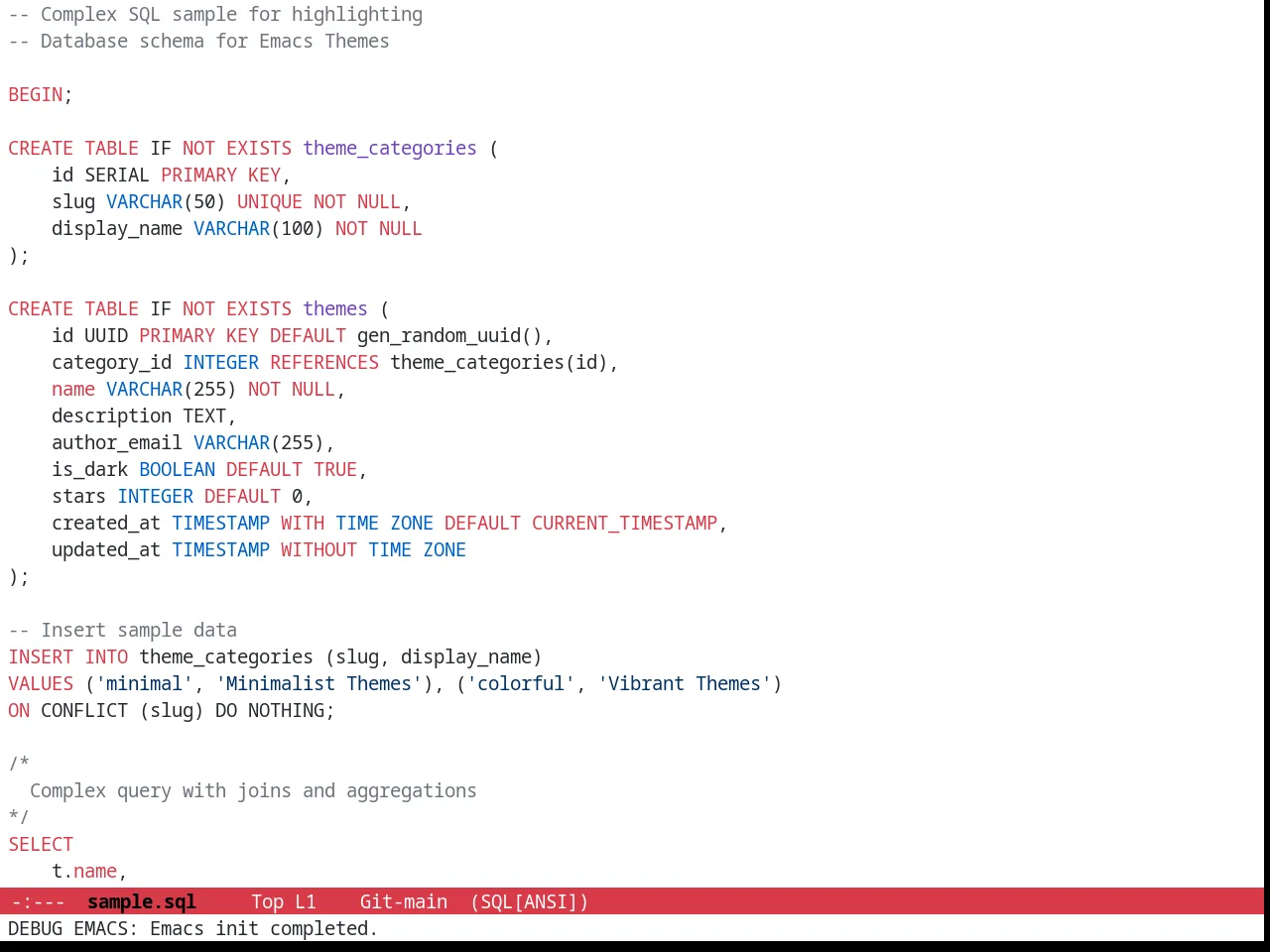 Github Modern Theme in sql-mode