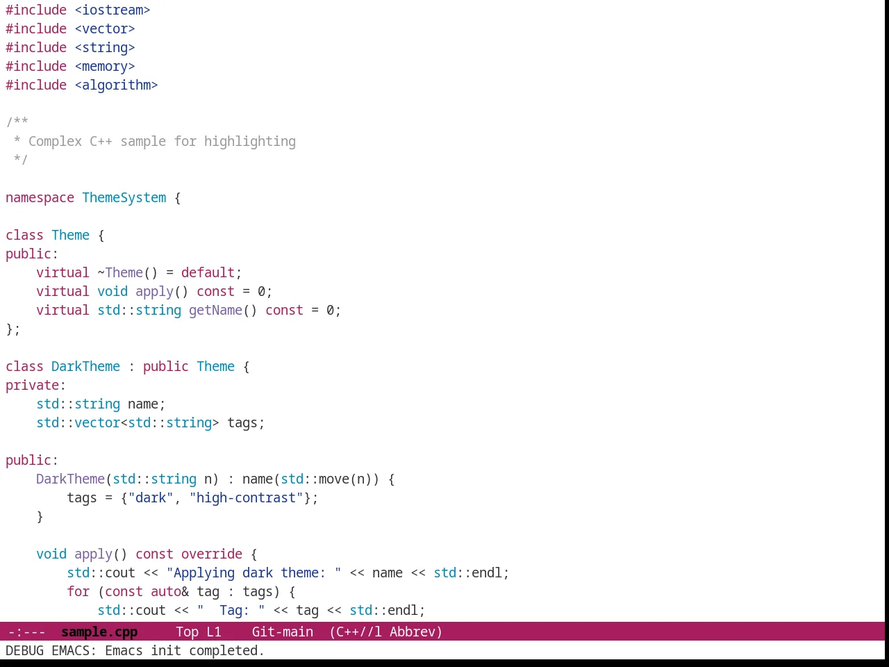 Github Modern Theme in c++-mode