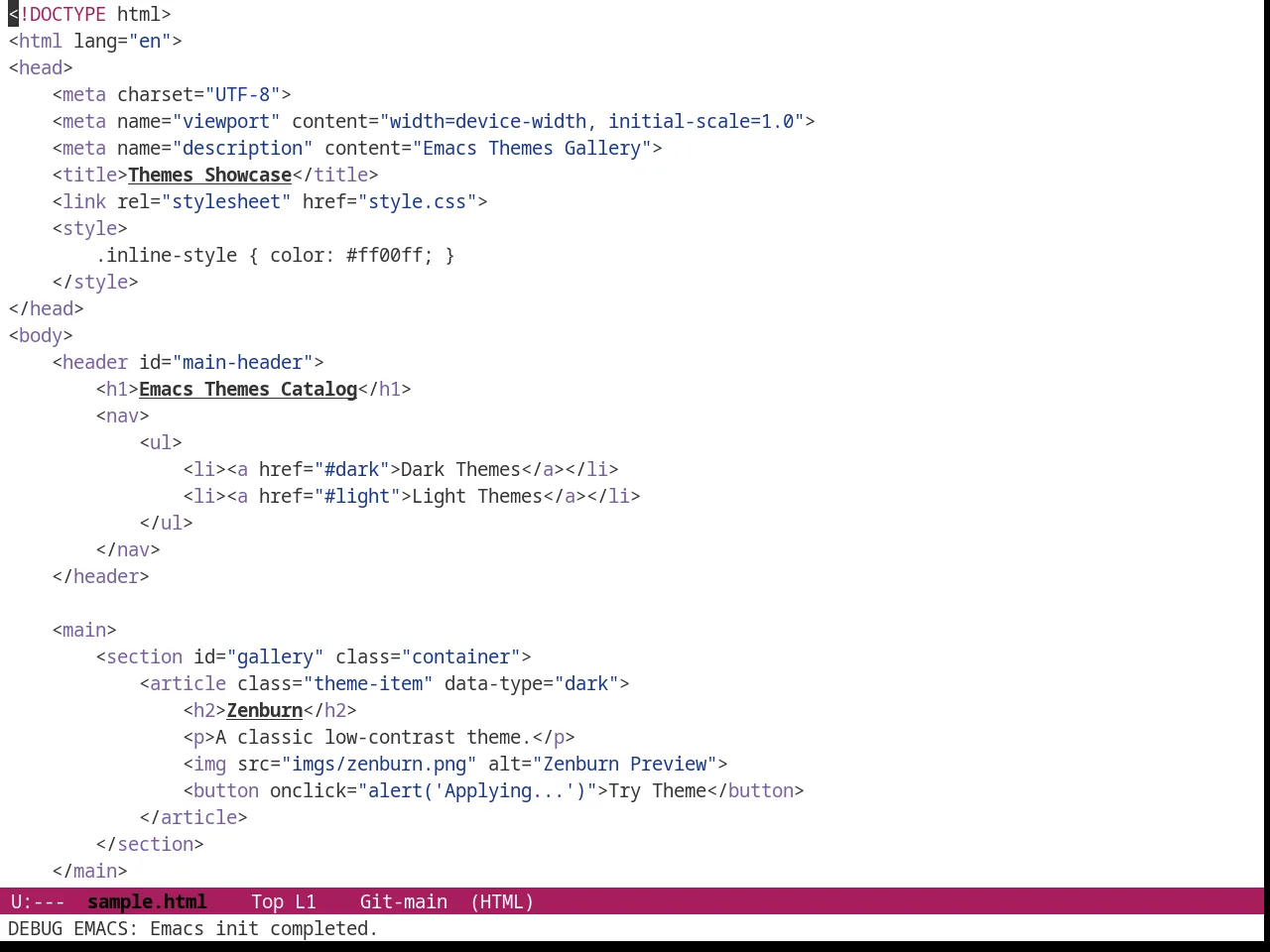 Github Modern Theme in html-mode