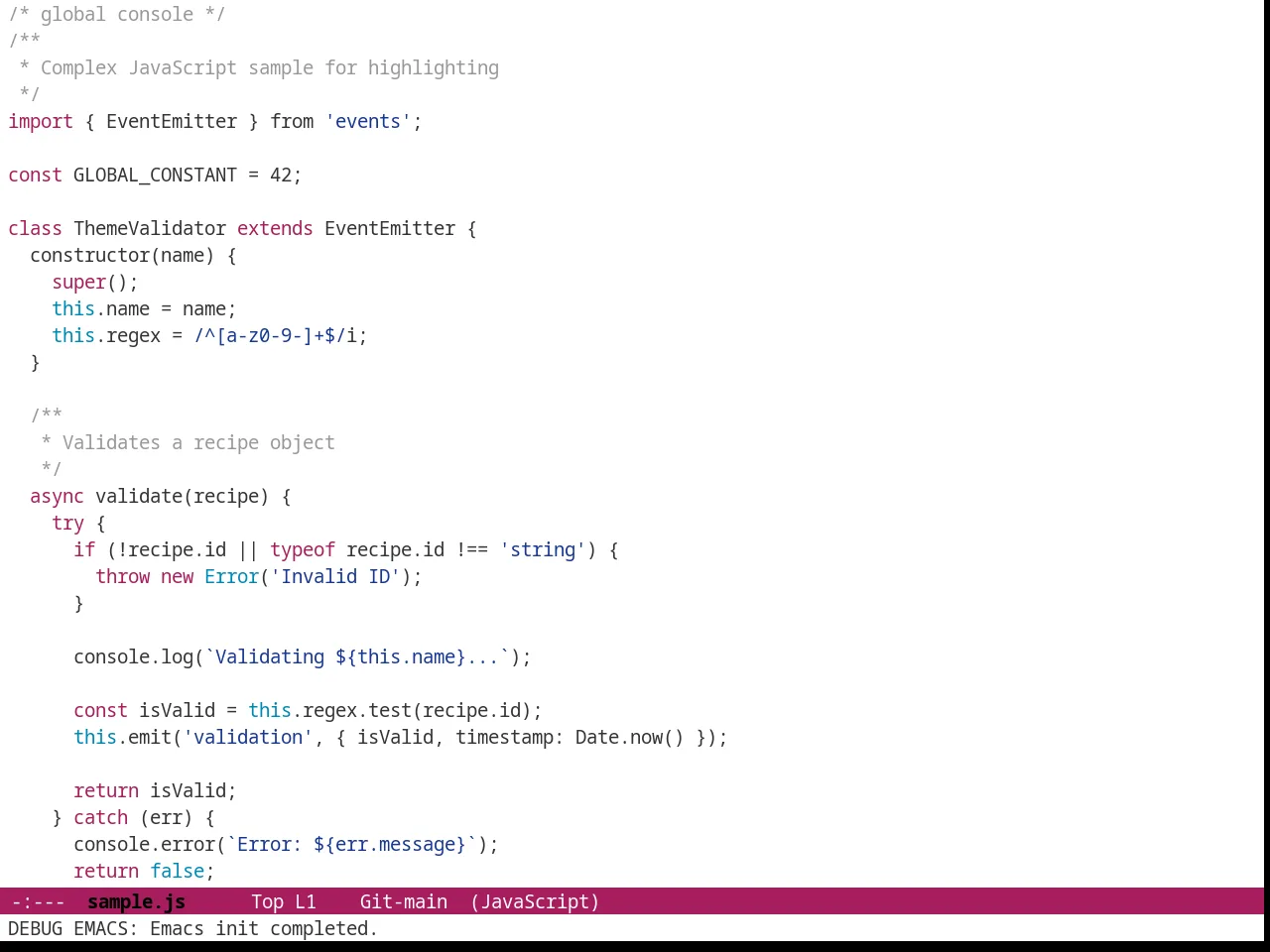 Github Modern Theme in javascript-mode