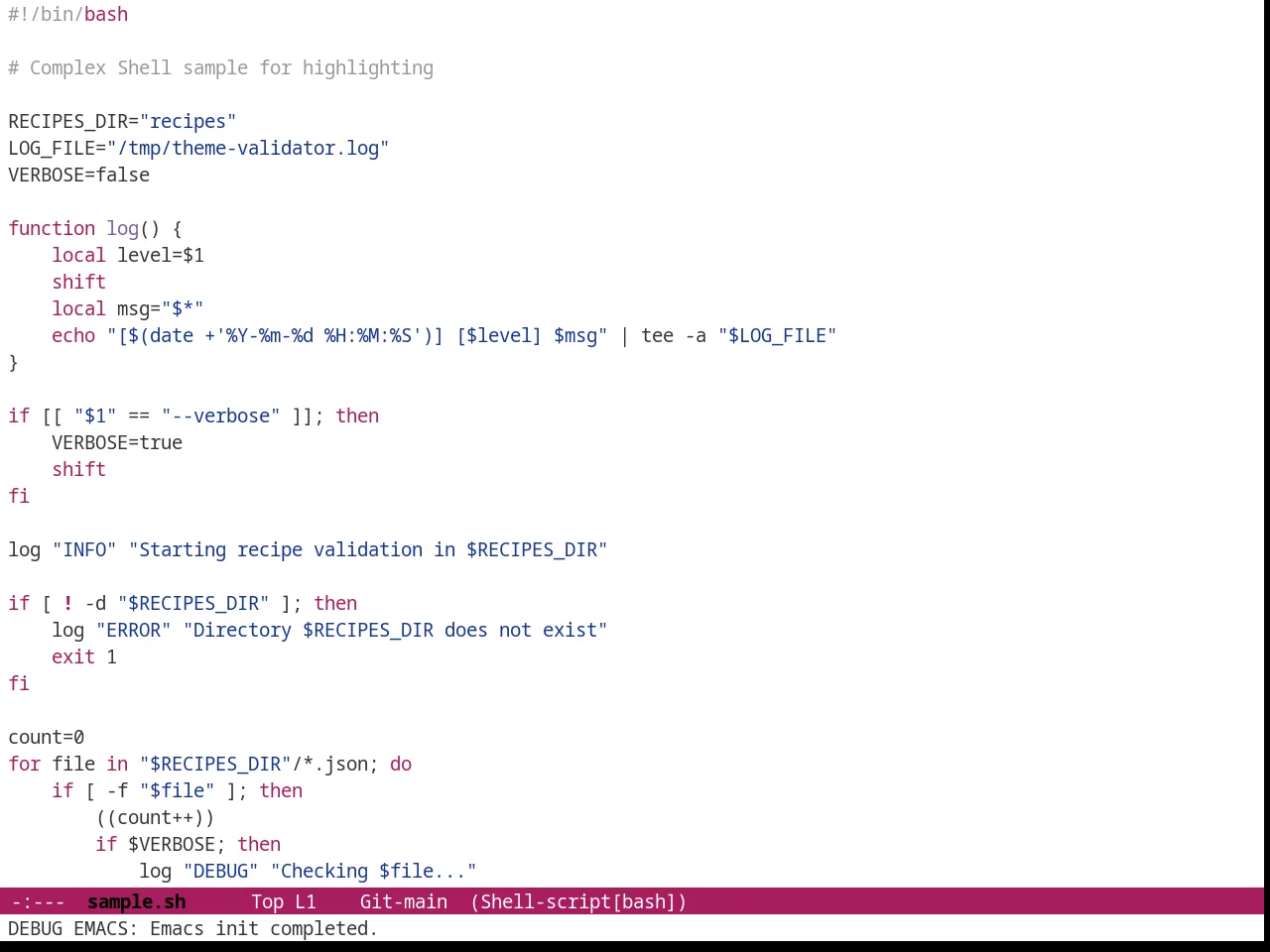 Github Modern Theme in sh-mode