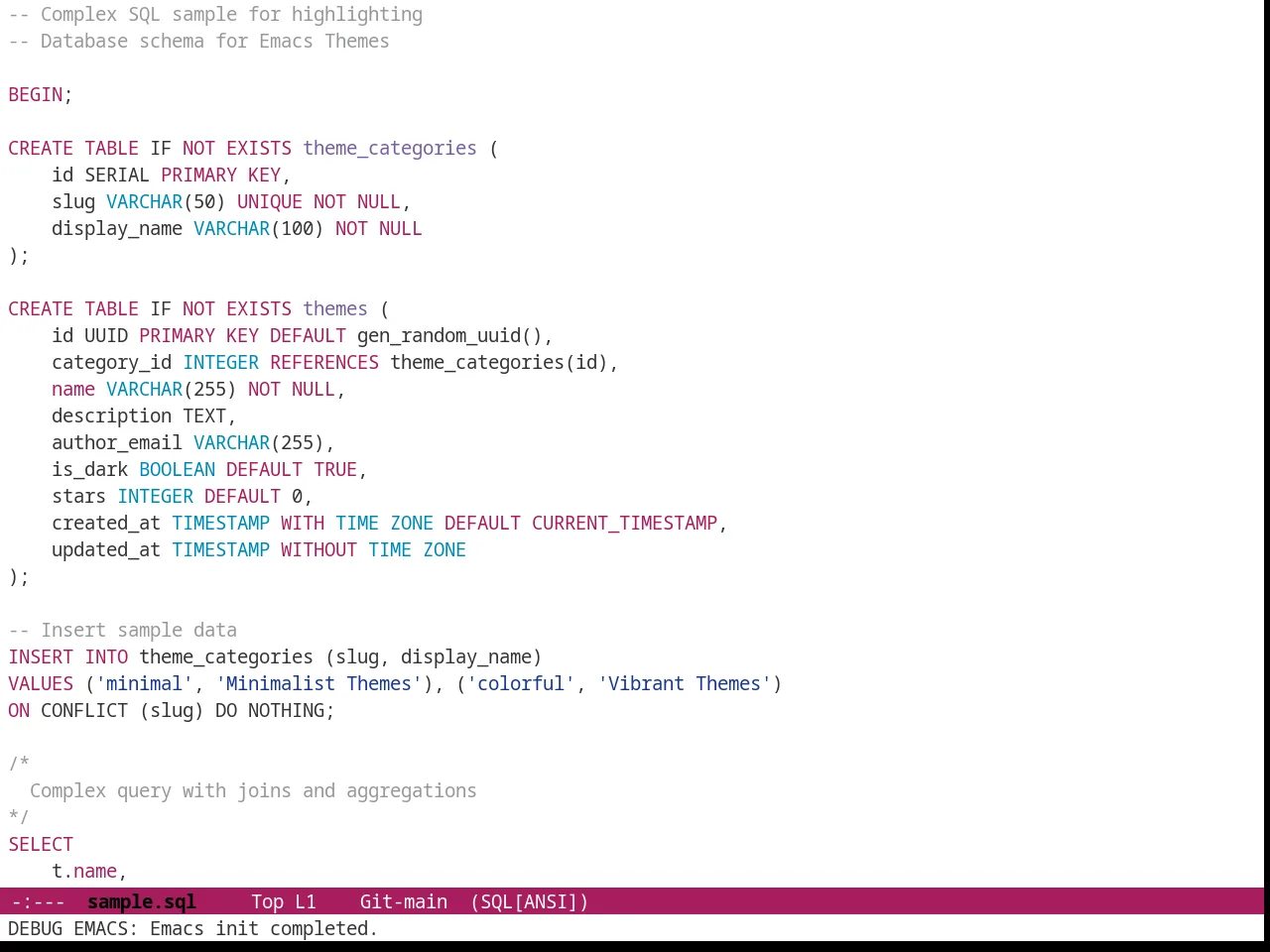 Github Modern Theme in sql-mode