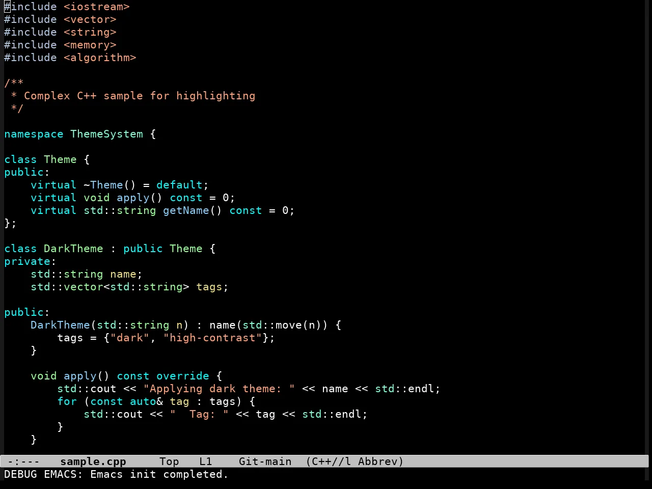 Glass Tty Theme in c++-mode