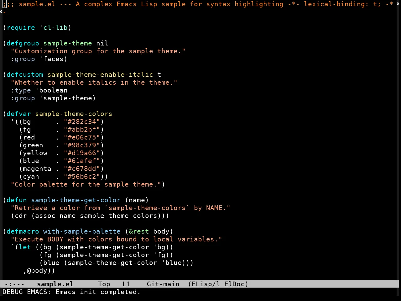 Glass Tty Theme in emacs-lisp-mode