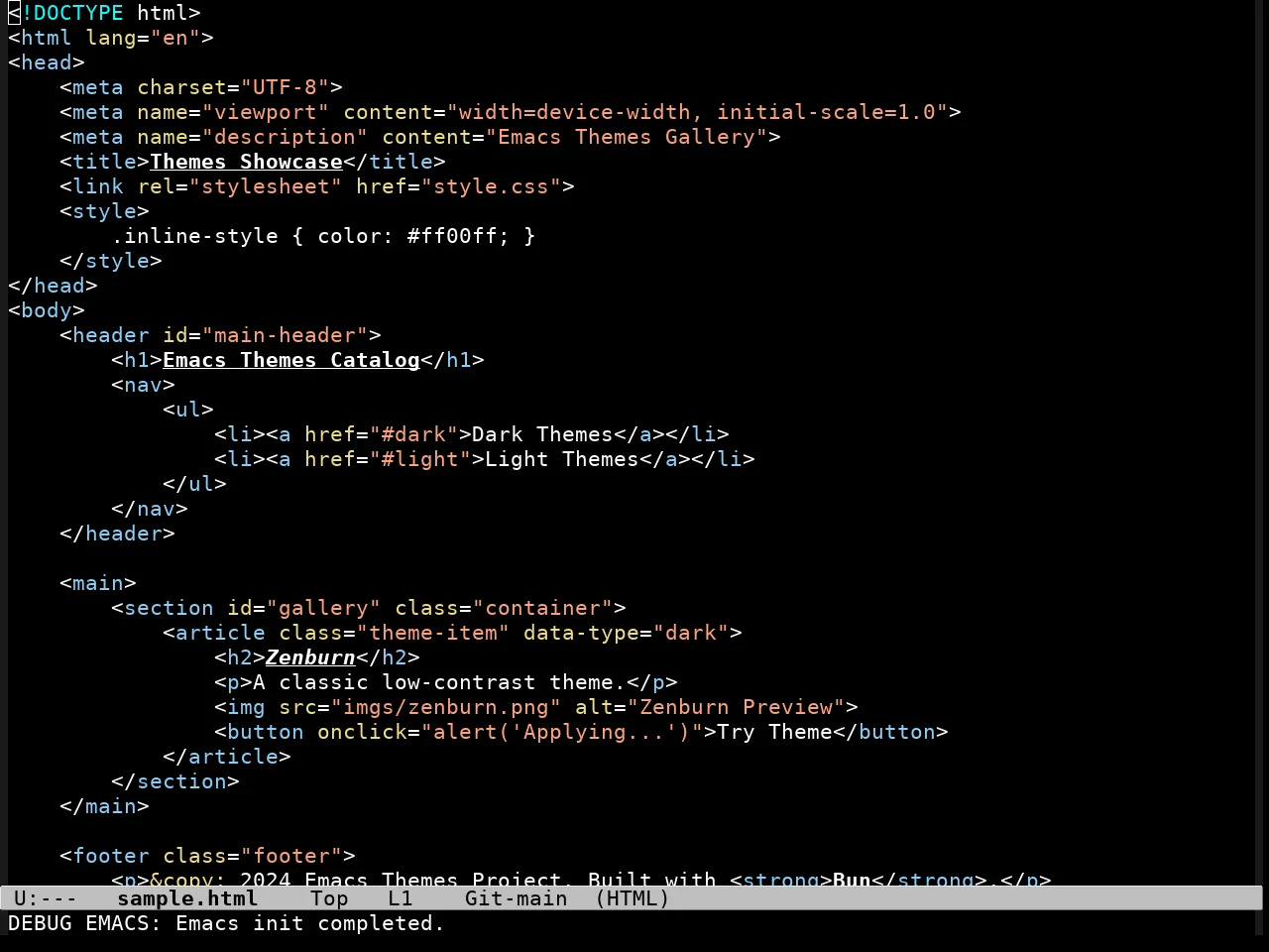 Glass Tty Theme in html-mode