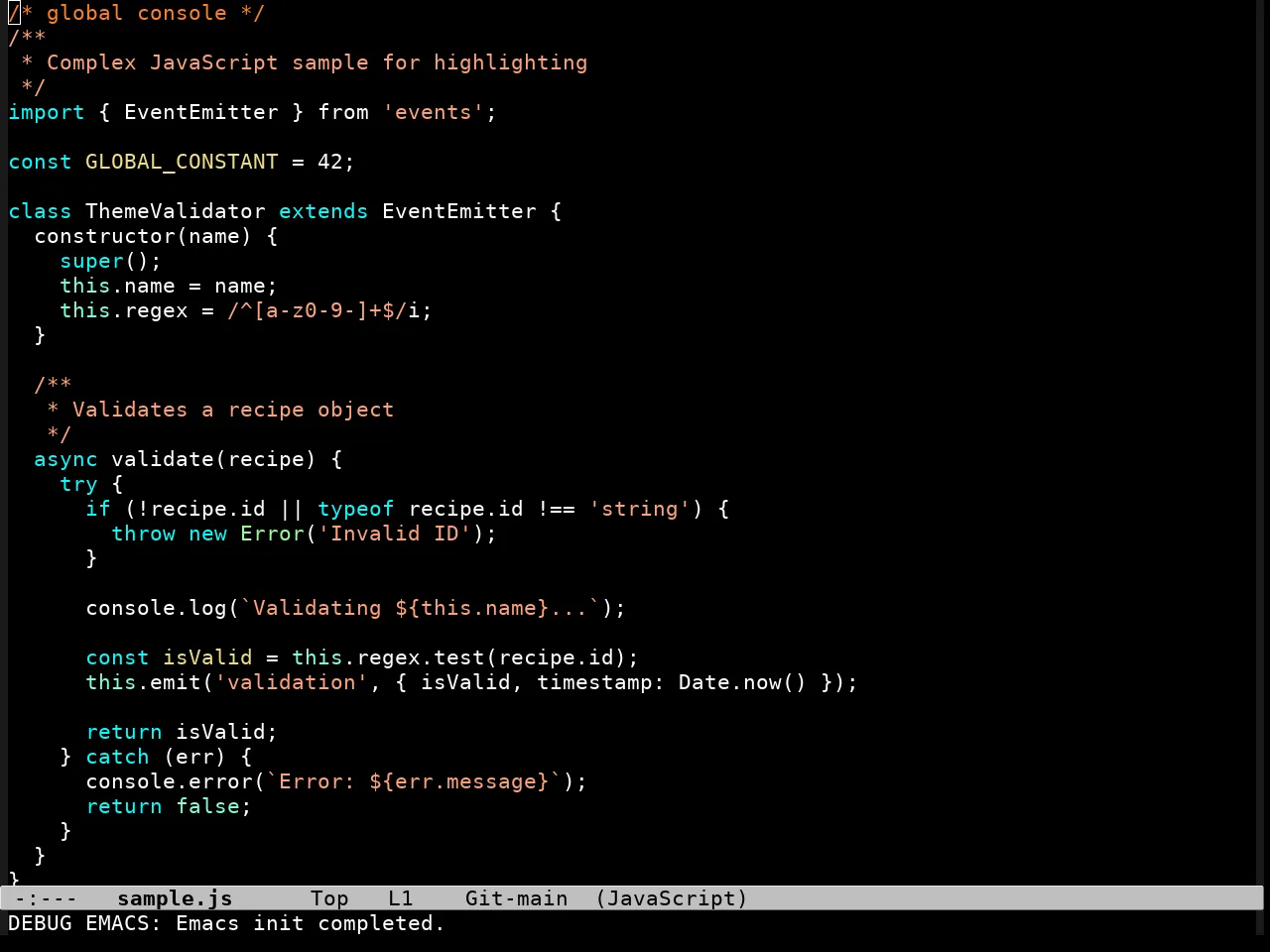 Glass Tty Theme in javascript-mode