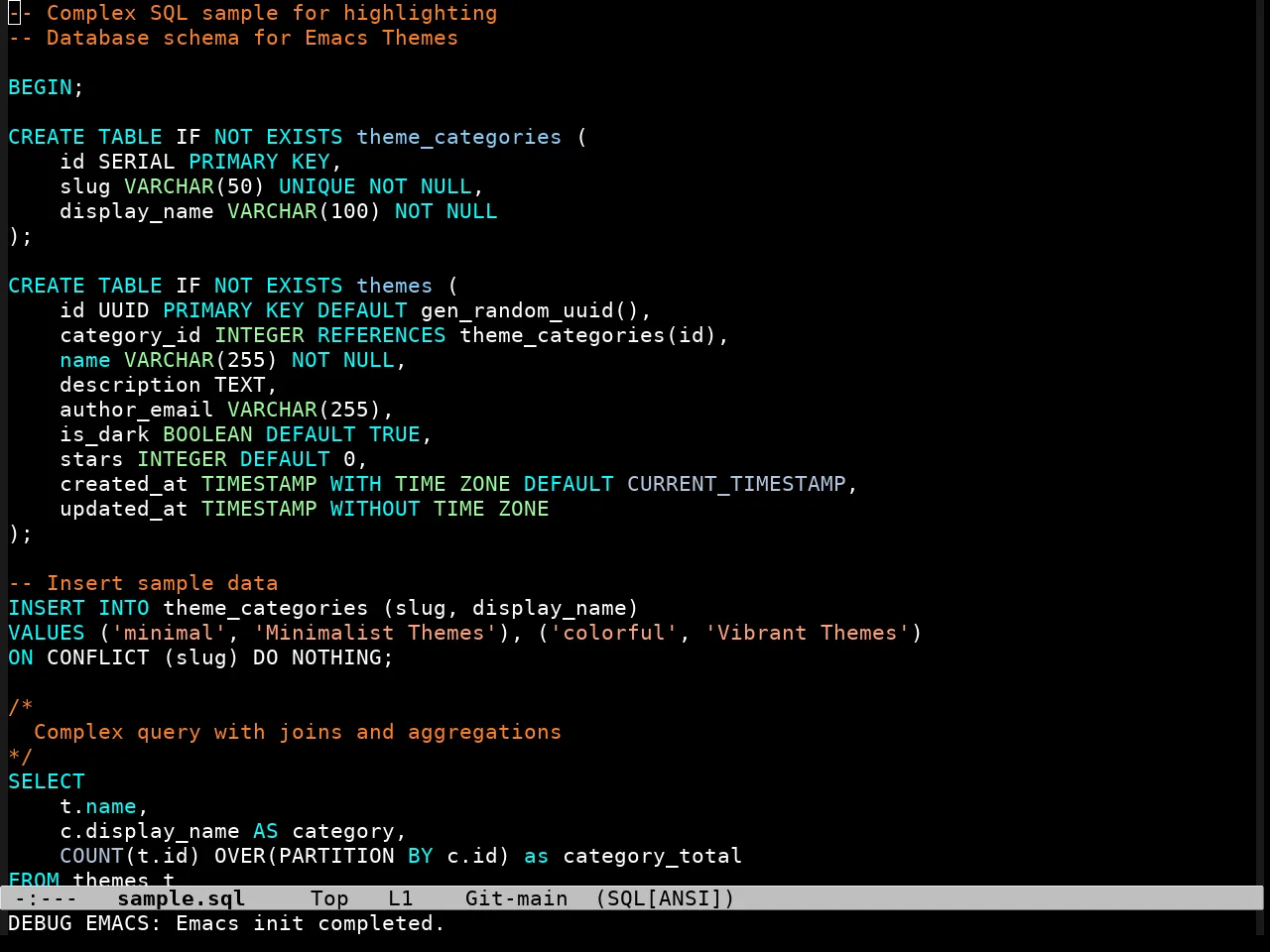 Glass Tty Theme in sql-mode