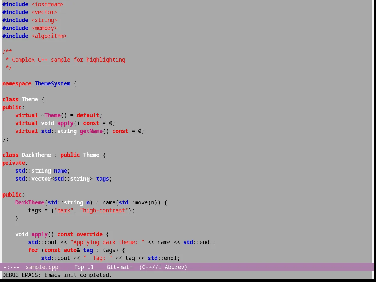 Gray1 Theme in c++-mode